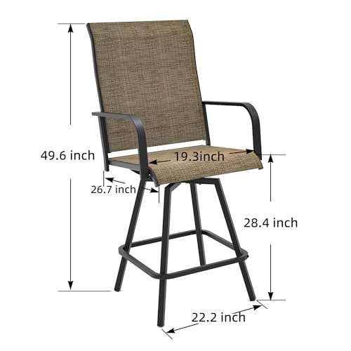 Outdoor Swivel Bar Stools Set of 2, Counter Height, Textilene Mesh