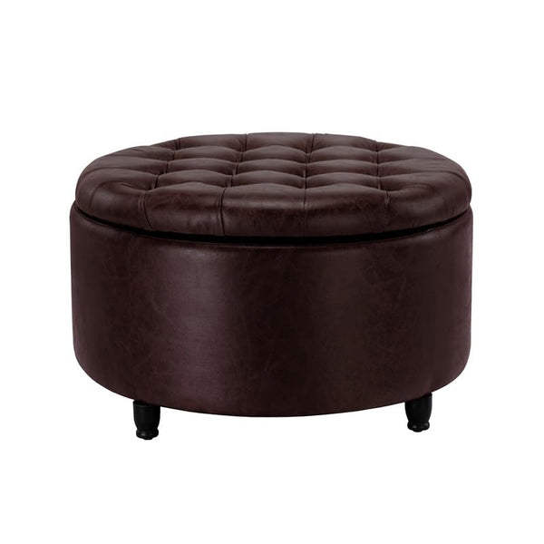 Round Storage Ottoman with Lift-Off Lid – 28 Inch