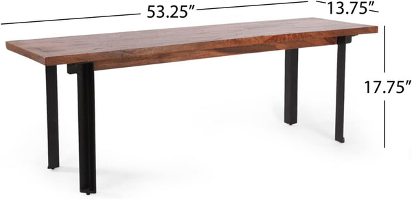 Modern Industrial Dining Bench – Mango Wood & Iron