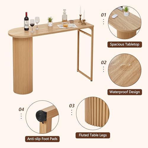 55" Fluted Wood Bar Table with Metal Frame