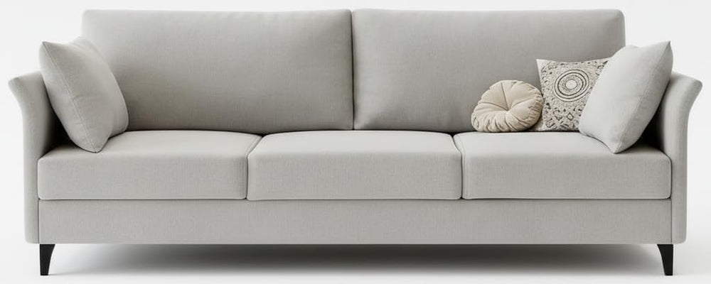 65" Mid-Century Modern Loveseat Sofa – Linen 3-Seater, Silvery Grey