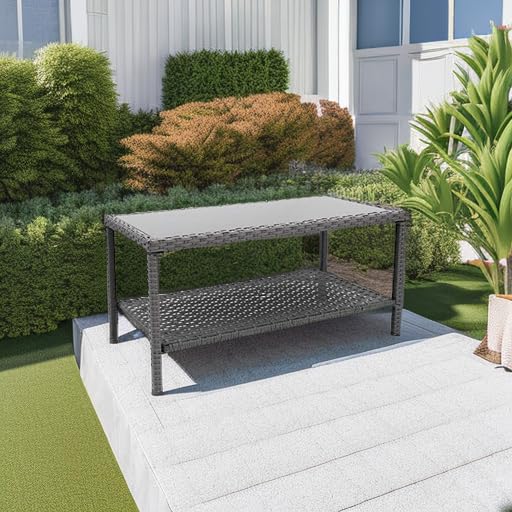 Outdoor Wicker Coffee Table with Glass Top