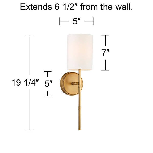 Gold Hardwired Wall Sconce with White Fabric Shade