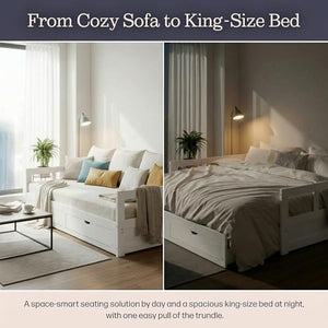 Twin to King Convertible Daybed with Trundle & Storage Drawers – Solid Pine Wood