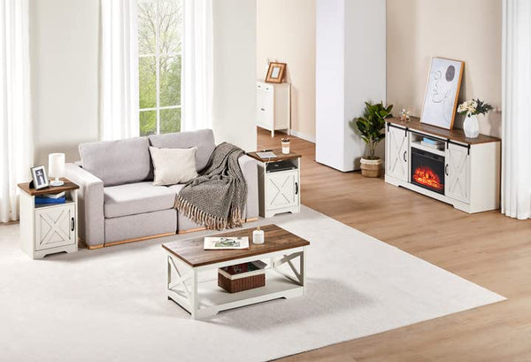 5-Piece Farmhouse Living Room Set with Electric Fireplace TV Stand