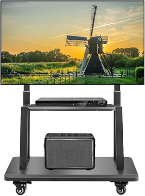Hellsehen Mobile TV Stand,Rolling TVs Cart on Wheels Height Adjustable Heavy-Duty Floor Stand Base for 32-75 Inch LCD LED OLED Flat Panel Screens Smartboard Movable Holds up to 220lbs with Shelf