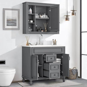 36-Inch Freestanding Bathroom Vanity Set with Sink and Mirror Cabinet