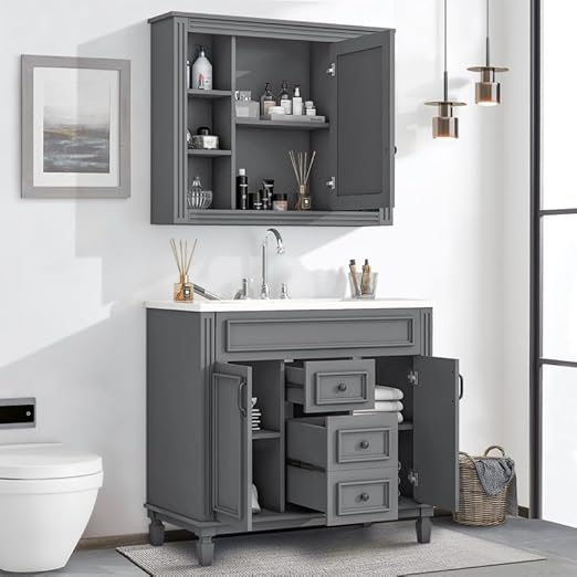 36-Inch Freestanding Bathroom Vanity Set with Sink and Mirror Cabinet