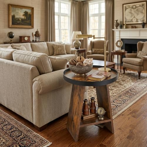 Round 2-Tier Side Table with Tray Top