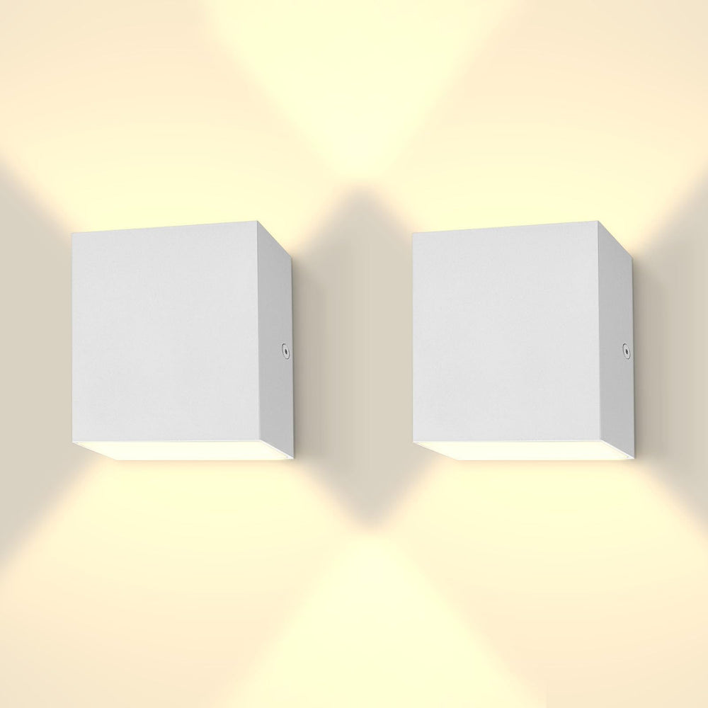Square LED Up Down Wall Sconces Set of 2 – 5CCT Selectable, IP65 Waterproof, Metal, White