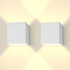 Square LED Up Down Wall Sconces Set of 2 – 5CCT Selectable, IP65 Waterproof, Metal, White