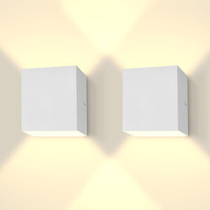 Square LED Up Down Wall Sconces Set of 2 – 5CCT Selectable, IP65 Waterproof, Metal, White