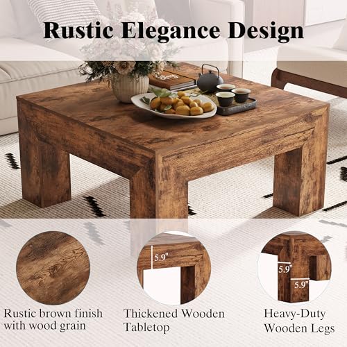 Square Farmhouse Coffee Table 35.5" Rustic Brown