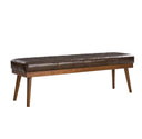 55.5" Genuine Leather Tufted Bench with Solid Wood Legs