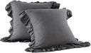 Washed Linen Euro Pillow Shams Set of 2 – 26x26 Ruffled Style