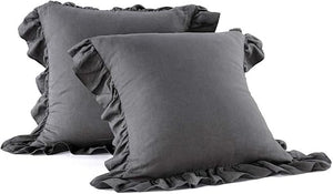 Washed Linen Euro Pillow Shams Set of 2 – 26x26 Ruffled Style