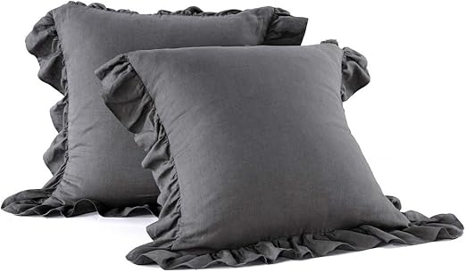 Washed Linen Euro Pillow Shams Set of 2 – 26x26 Ruffled Style