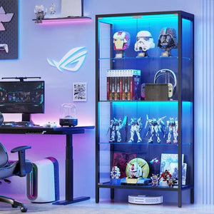 4-Tier Glass Display Cabinet with LED Lights & Motion Sensor