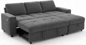 81" L-Shaped Sectional Sleeper Sofa with Pull-Out Bed & Storage