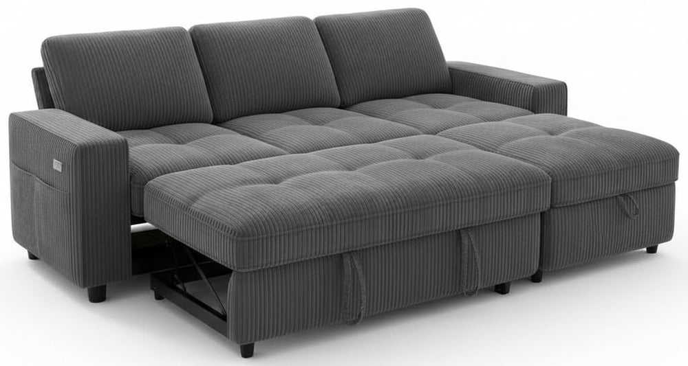 81" L-Shaped Sectional Sleeper Sofa with Pull-Out Bed & Storage