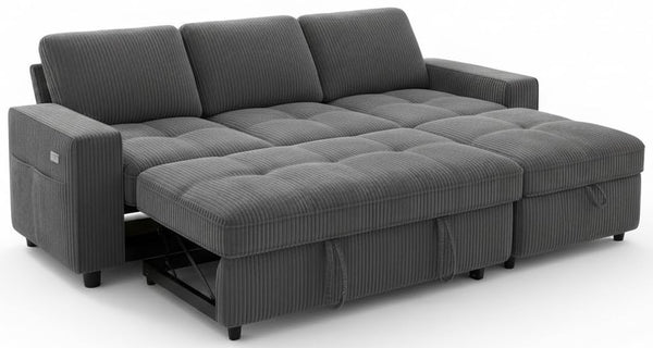 81" L-Shaped Sectional Sleeper Sofa with Pull-Out Bed & Storage