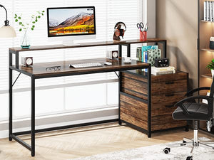 63-Inch Computer Desk with File Cabinet & Monitor Stand