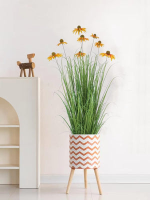 46-Inch Artificial Grass Plant with Echinacea Flowers – Indoor & Outdoor Decor
