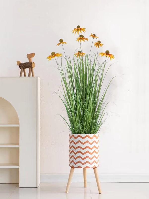 46-Inch Artificial Grass Plant with Echinacea Flowers – Indoor & Outdoor Decor
