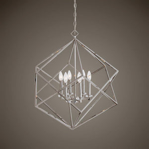 6-Light Polished Nickel Cube Pendant Chandelier