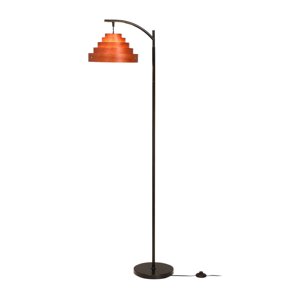 Layered Wood Shade Floor Lamp, Mid-Century Modern, E26, Foot Pedal Switch