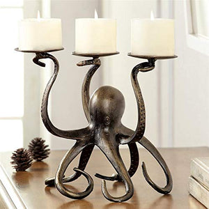 Octopus Pillar Trio Candleholder - Weathered Brass
