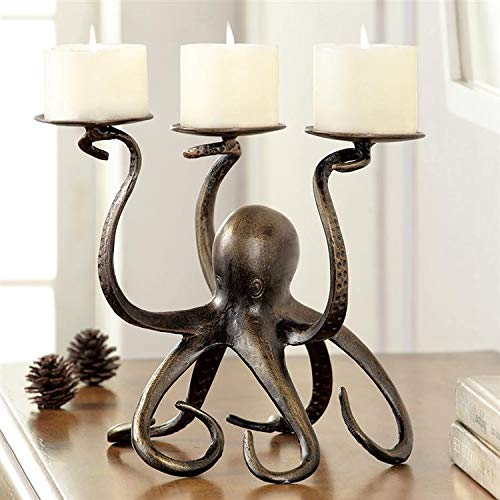 Octopus Pillar Trio Candleholder - Weathered Brass