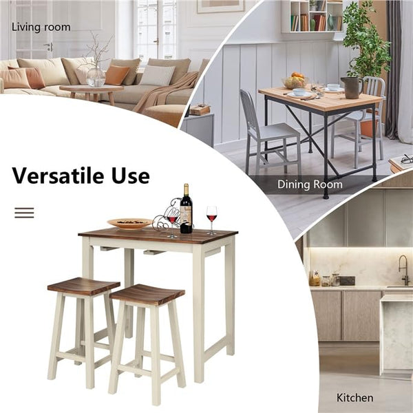 3-Piece Counter Height Bistro Table Set with Saddle Stools