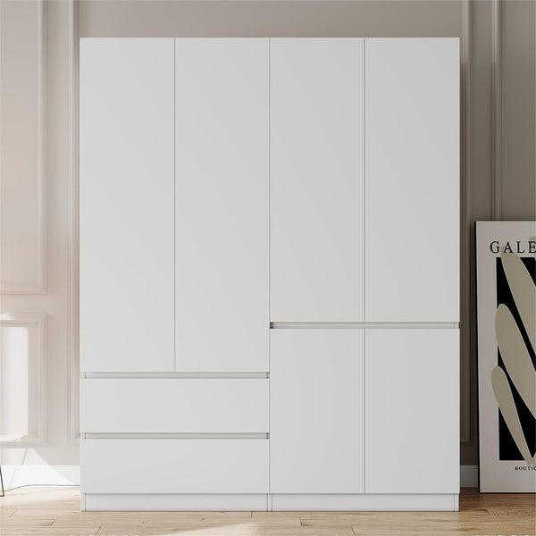 4-Door Armoire Wardrobe with Drawers & Hanging Rod