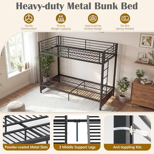 Twin Over Twin Futon Bunk Bed with Ladders & Guardrails