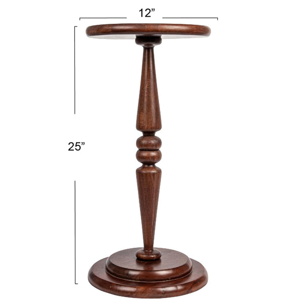 Creative Co-Op Bishop Pedestal Cocktail Side Table, Dark Chestnut