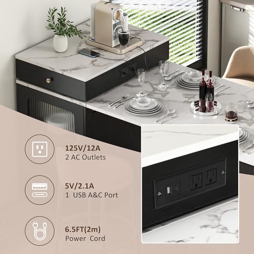 Kitchen Island with Extendable Dining Table, Rolling Storage, Power Outlet & Drawers