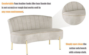 Upholstered Loveseat Bench with Tufted Back & Gold Legs