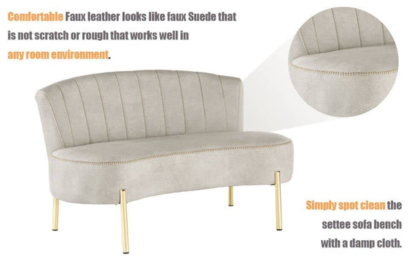 Upholstered Loveseat Bench with Tufted Back & Gold Legs