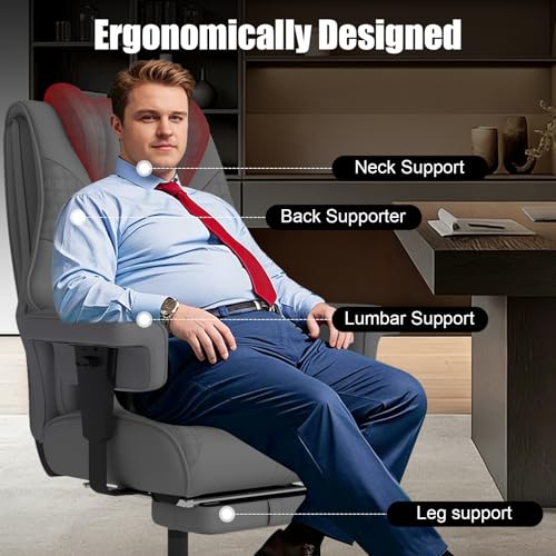 Big and Tall Ergonomic Reclining Office Chair with Footrest – 400 lb Capacity