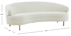 Cream Velvet Gold Curved Sofa – 4-Seat Contemporary Living Room Couch