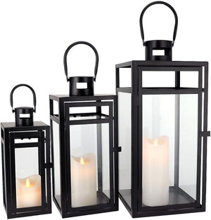 Metal Lantern Set of 3 – Assorted Sizes with Glass Panels