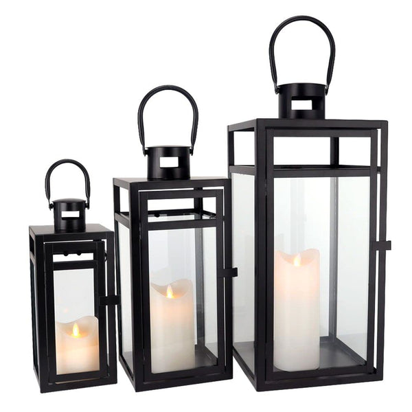 Metal Lantern Set of 3 – Assorted Sizes with Glass Panels