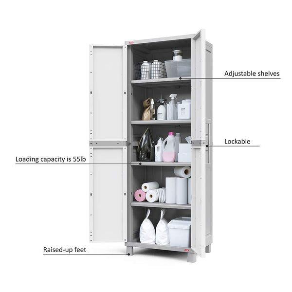 5-Shelf Resin Storage Cabinet with Lockable Doors