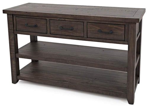 Reclaimed Pine Console Sofa Table with Drawers and Shelves