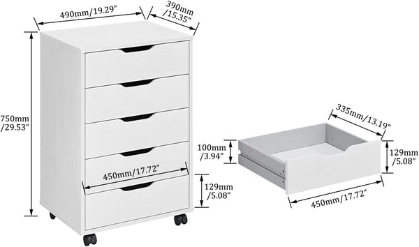 5-Drawer Mobile File Cabinet with Wheels