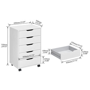 5-Drawer Mobile File Cabinet with Wheels