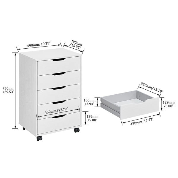 5-Drawer Mobile File Cabinet with Wheels