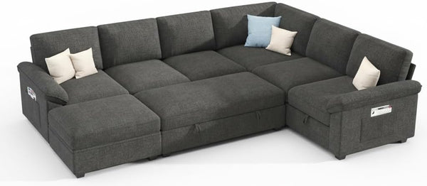 U-Shaped Sectional Sleeper Sofa with Pull-Out Bed