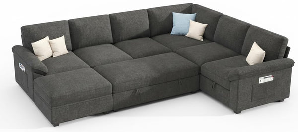 U-Shaped Sectional Sleeper Sofa with Pull-Out Bed